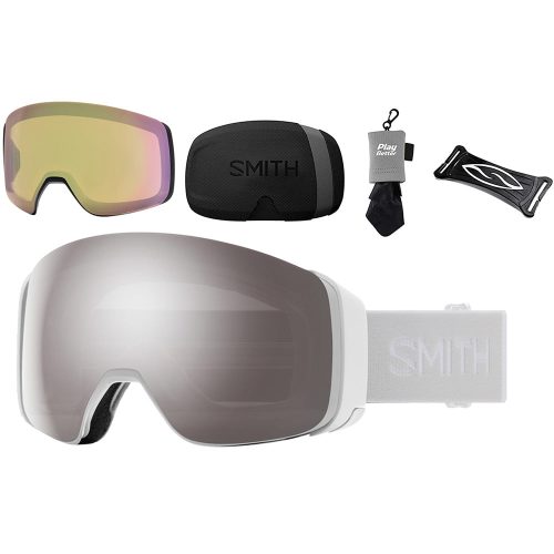 Smith Optics 4D Mag Snow Goggles White Vapor Sun Platinum Mirror bundle