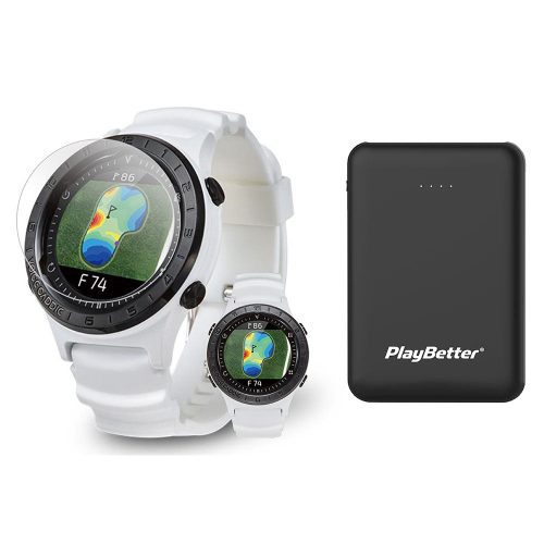 Voice Caddie A2 Hybrid Golf GPS Watch Power Bundle with PlayBetter Portable Charger and HD Screen Protectors